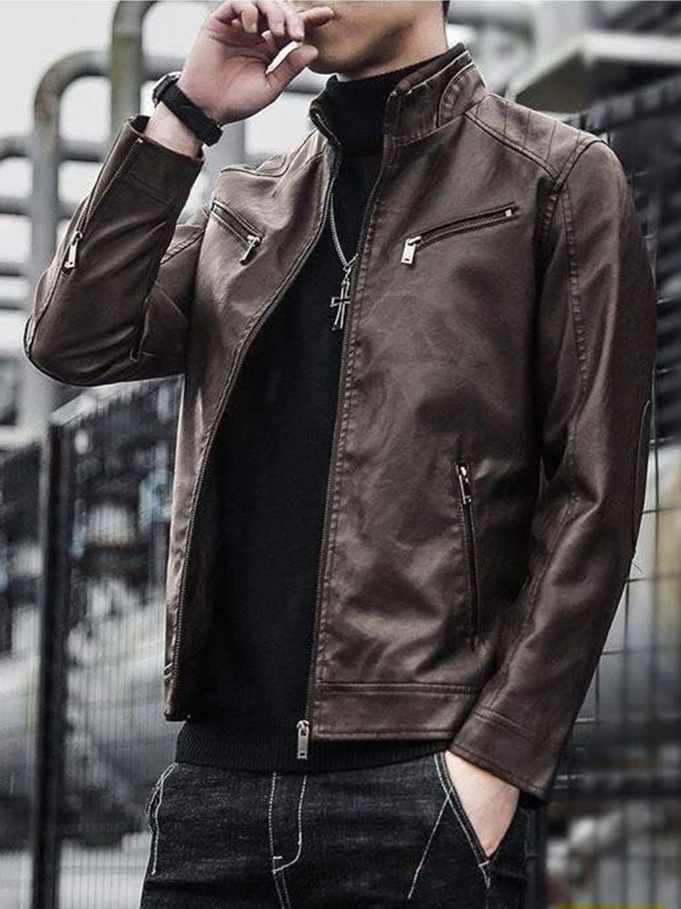 Men Leather Suit Jacket Slim Fit Short Coat Fashion jacket Streetwear Casual Blazer Jackets Male Outerwear 241202Z