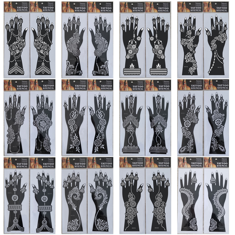 2Pcs Hand Sleeve Temporary Tattoo Stencil Henna Lace Mandala Tattoo Spray Paint Templates Sheets Lotus Flowers Tattoo Sticker