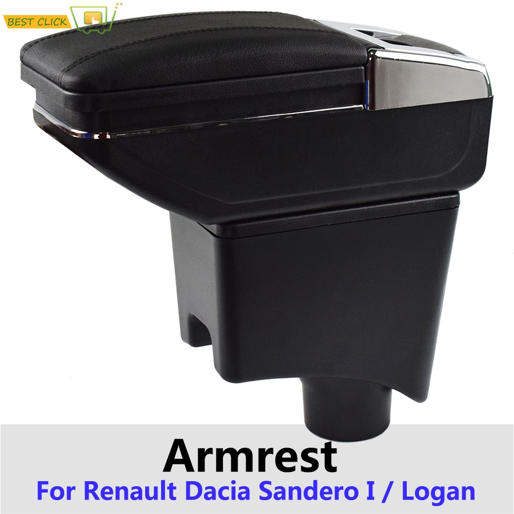 Storage Box For Renault Sandero I / Logan Arm Rest Rotatable Cup Holder Armrest Black Leather