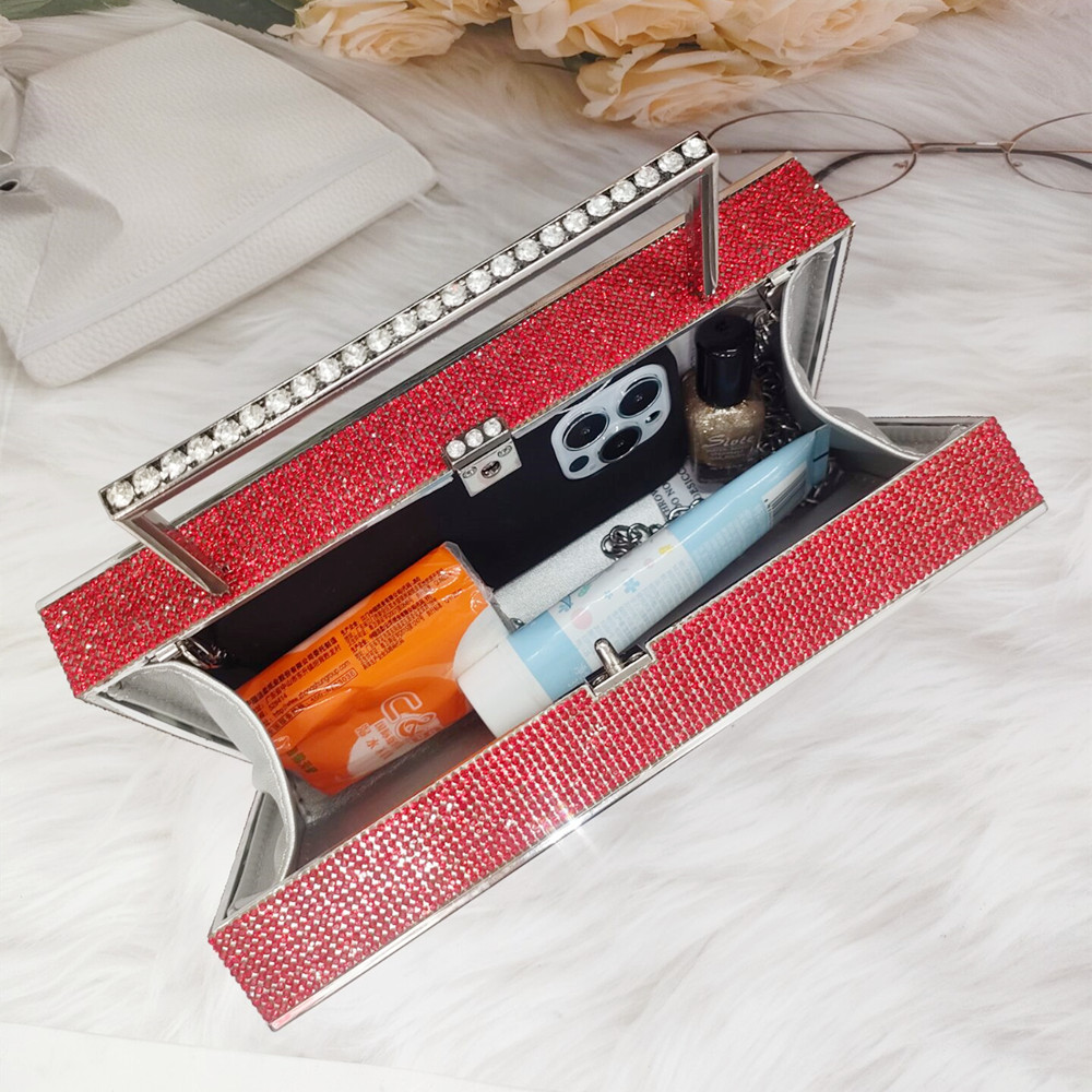 DGPEAFOWLRadio Evening Clutch Bag Color New Dias Women Bridal Wedding Metal Handle Shiny Rhie Purse And Handbags Designer