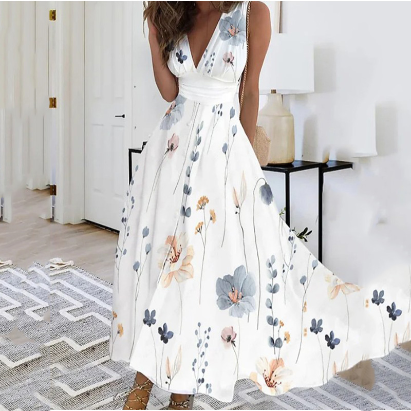 designer dresses womans designer clothing Kleider skirt V Neck Summer Conventional Sleeve Maxi Dresses Sleeveless Floral Brief S 5XL sexy plus size wo