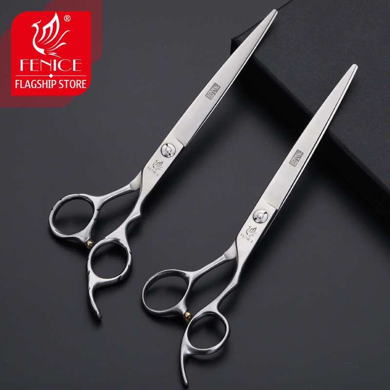 Fenice 7.5 inch Professional Dog Straight Scissors Pet Grooming Scissors Cutting shears kits with Non-slip handle