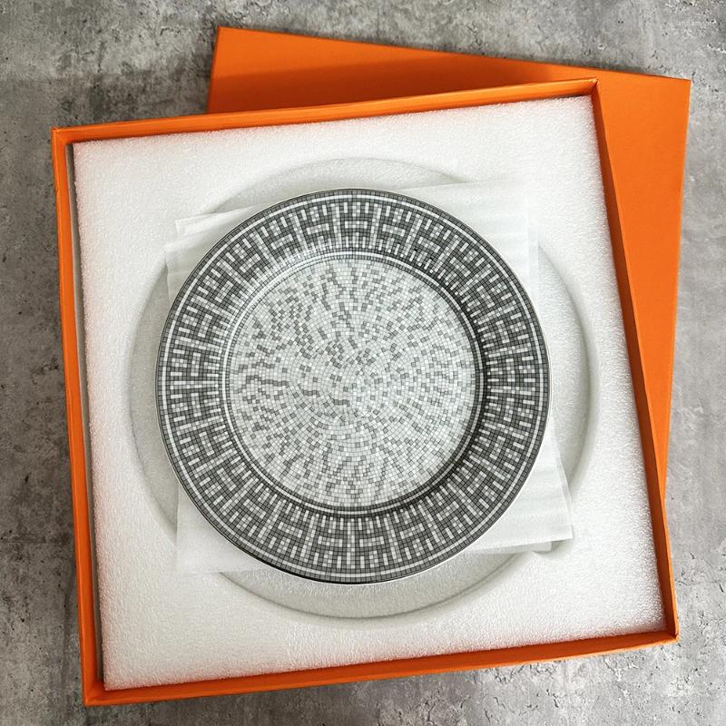 Plates 4 Pcs 8 Inch Steak Dinner Plate Ceramic Breakfast Dim Sum Cake High-Grade Refined Dessert Gift Box