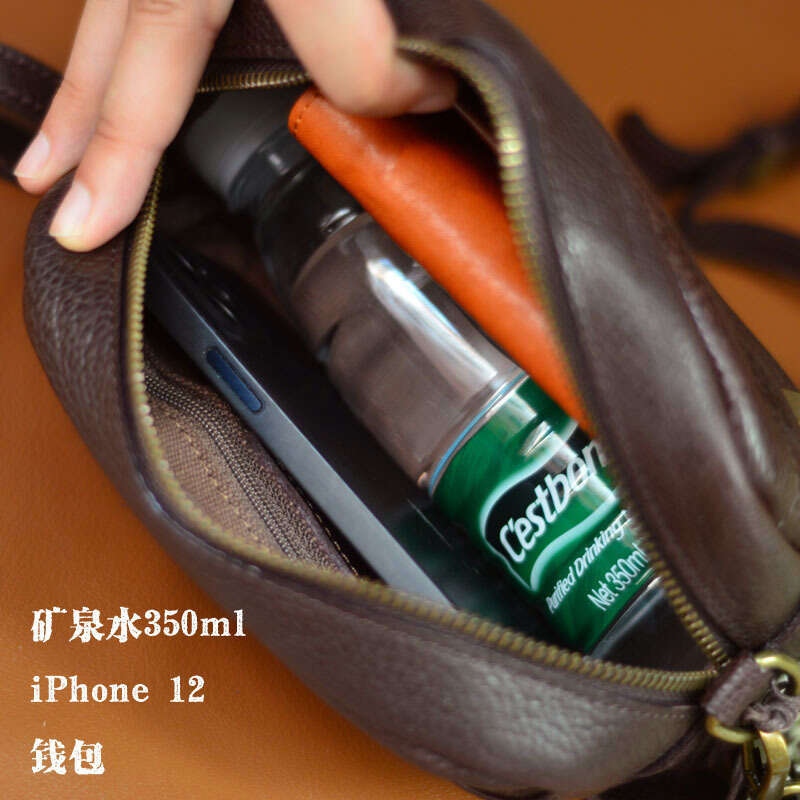 Leather Art Women's Handmade Top Layer Cowhide Vintage Vegetable Tanned Leather Small Square Crossbody Bag Mobile