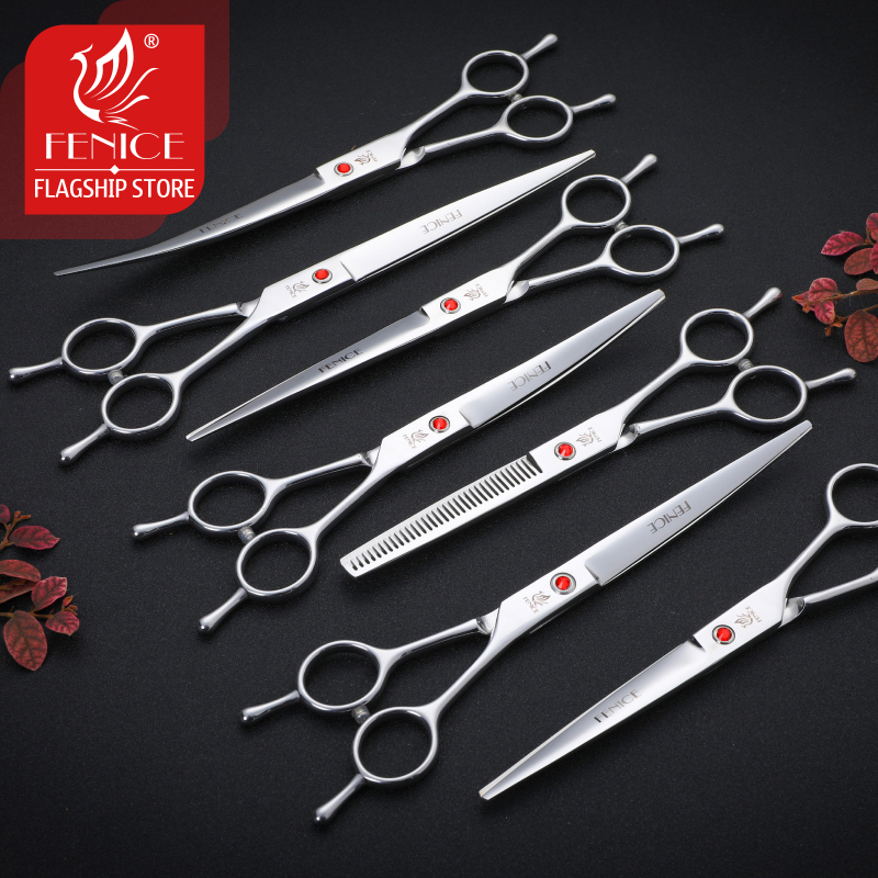 Fenice 7/7.5/8 inch Professional Pet Dogs Grooming Scissors Set Straight&Curved&Thinning Shear Scissors Kits For Dogs