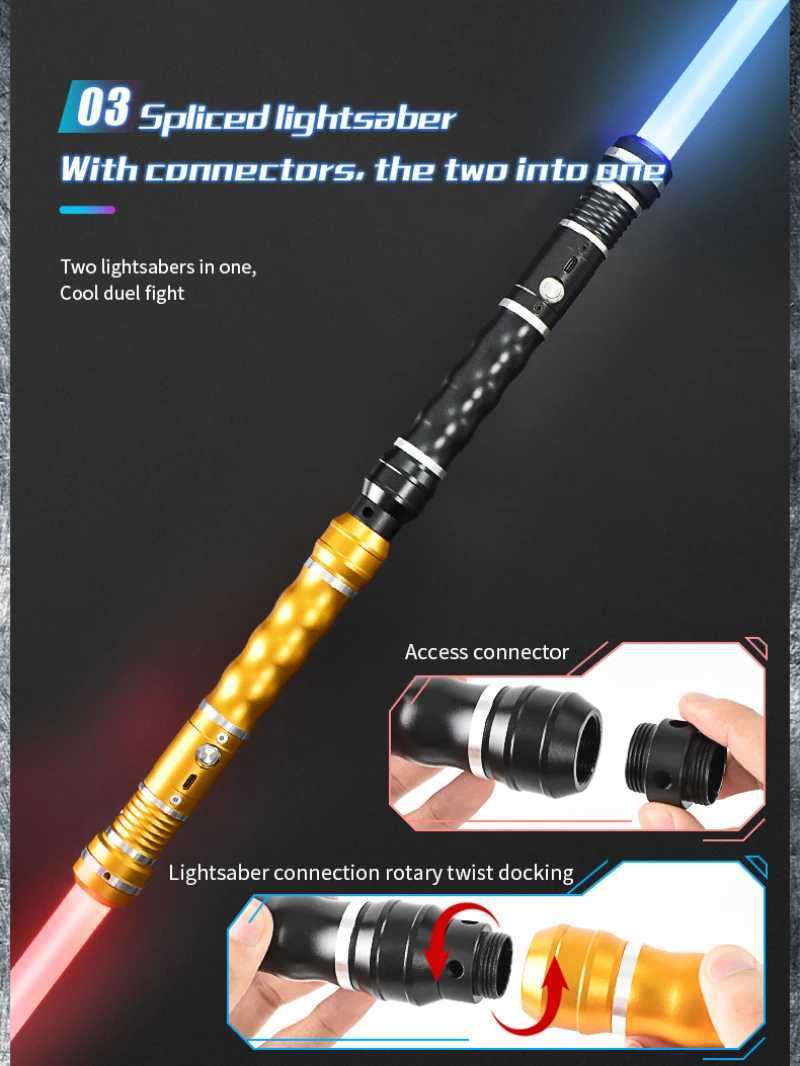Led Rave Toy REikirc 2 In 1 Lightsaber 15 Colors Various Sound Effects Light Saber Metal Laser Sword Rechargeable Toys Party Luminous Swords 240410