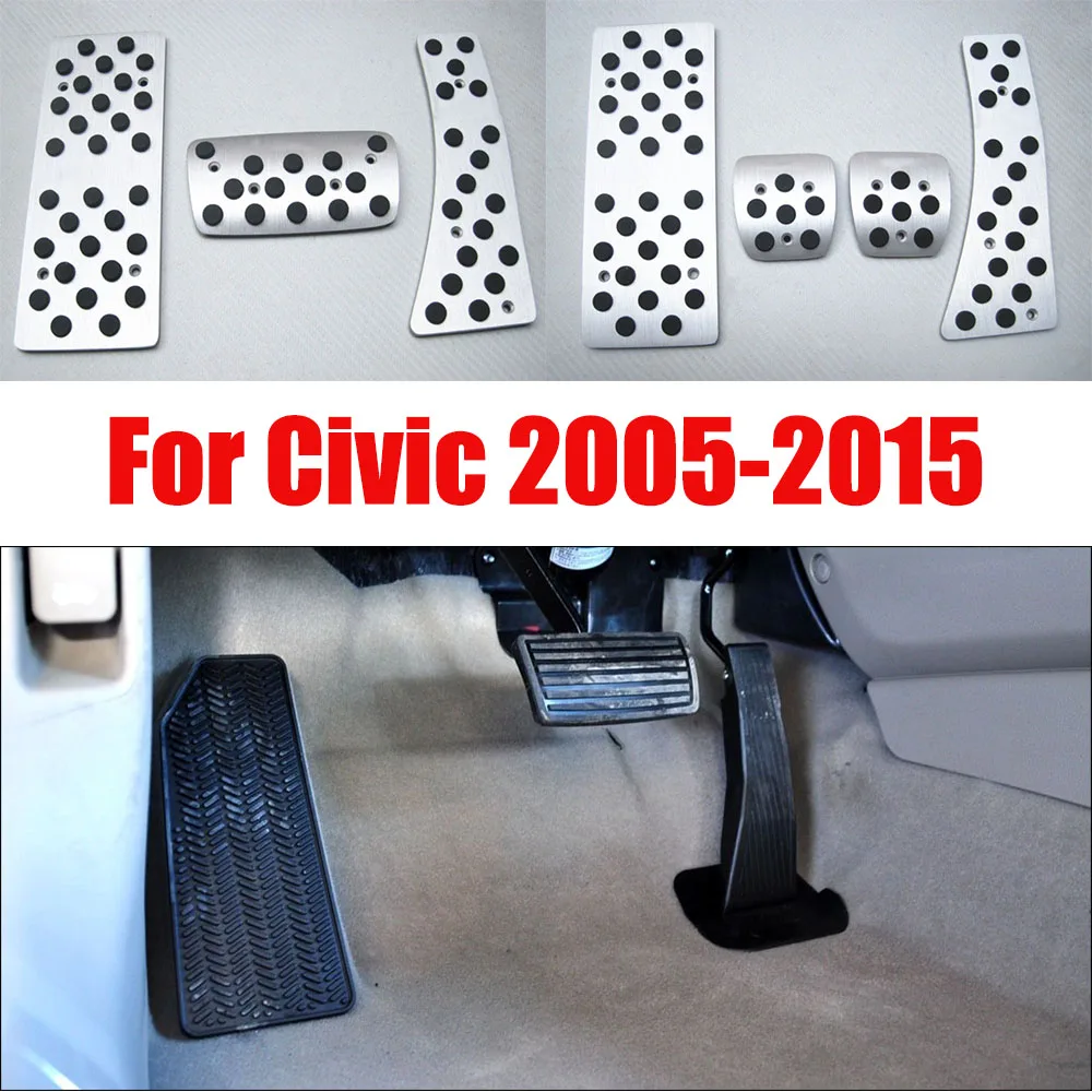 For Honda Civic 2005-2020 LHD Aluminum Pads Pedal Set Gas Accelerator Brake Footrest AT / MT Car Accessories Need drilling