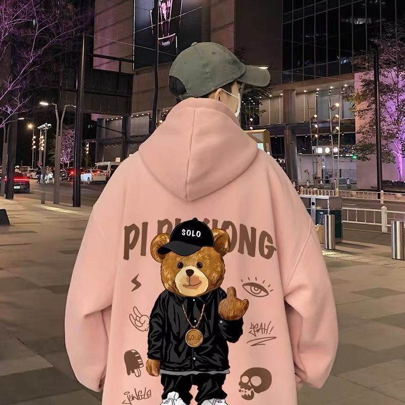 Designer autumn and winter hooded sweatshirt men's American high street trendy ins brand loose sports plus fleece pullover jacket