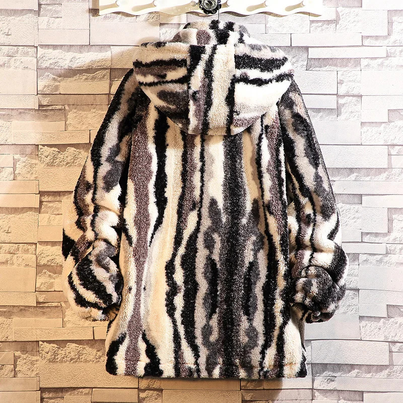 Berber wool cotton coat mens medium to long cotton clothing winter velvet thick padded jacket retro striped cashmere coat 241108