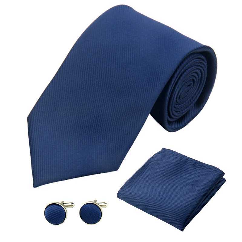 Fashion Tie Set for Men Women 8CM 3.15 Wedding Accories Silk Solid Striped Black Red Blue Gray Cufflinks Hanky Necktie SetsX241109