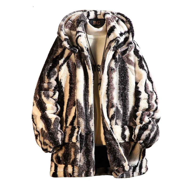 Berber wool cotton coat mens medium to long cotton clothing winter velvet thick padded jacket retro striped cashmere coat 241108