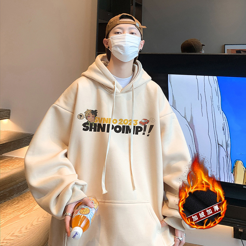 Designer hip hop high street hoodie men's winter plus plush thick loose American style trendy hooded jacket