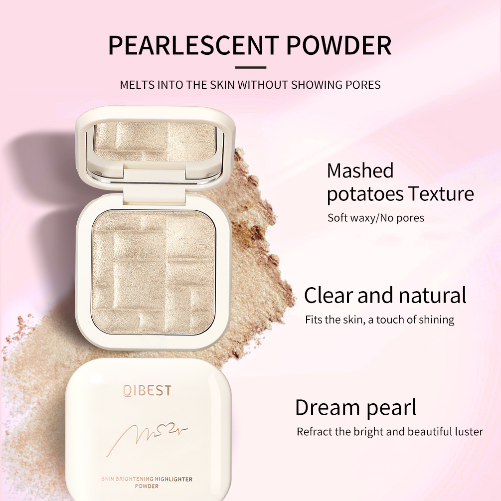 QIBEST 4 2025 Colors Highlighter Powder Palette Makeup Glow Face Contour Shimmer Illuminator new Facial Bronzers Highlight Cosmetics 13g