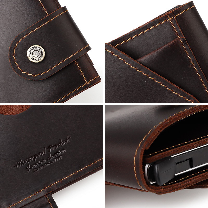 HUMERPAUL Cowhide Men Business Aluminum Cash ID Card Holder RFID Slim Metal Wallet Zip Coin Purse Automatic Pop Up Smart Wallets
