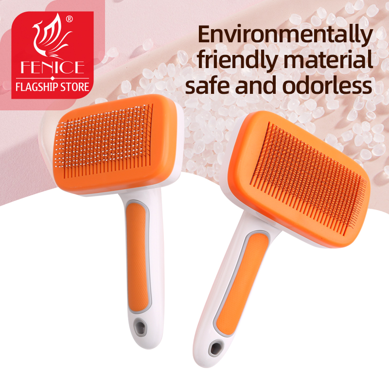 Fenice Cat Grooming Comb Self Cleaning Slicker Brush for Pet Removes Floating Hair Massages Needle Comb