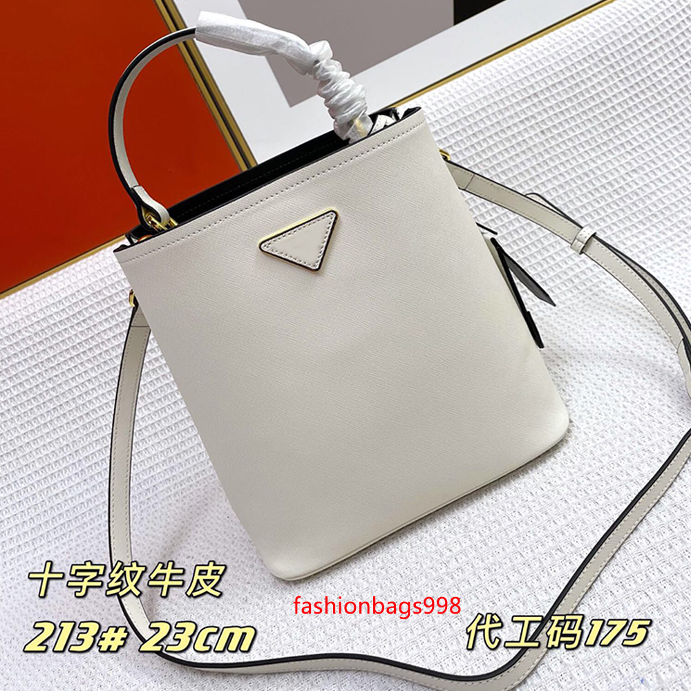 Womens cowhide leather shoulder bag designer black white ladies luxury totes handbags summer drawstring high quality crossbody bags fashion new bucket bag HB3415