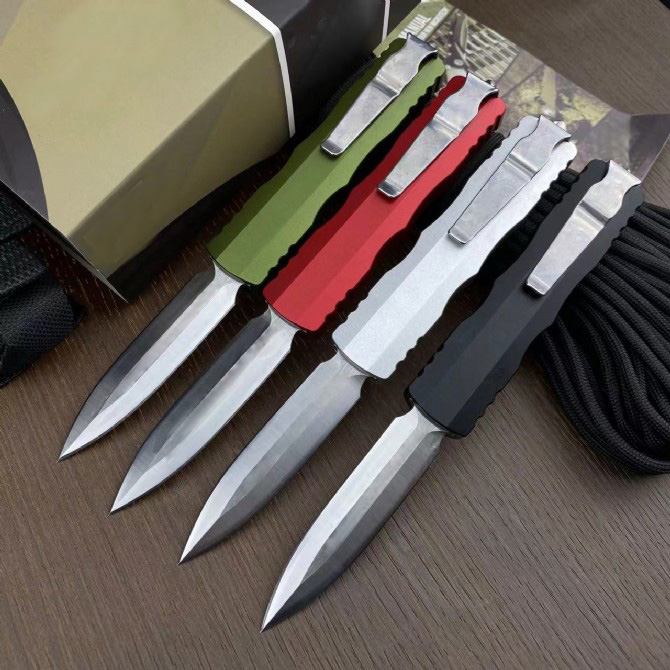 H9501 High End Tactical Knife D2 Satin Double Action Blade CNC Aviation Aluminum Handle Outdoor Camping Hiking EDC Pocket Knives With Retail Box
