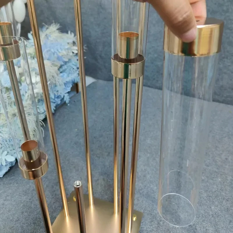 Wedding Party Metal Candelabra, Candle Holders, Road Lead, Table Centerpiece, Gold Candelabrum Stand Pillar, 8Heads XJ260305