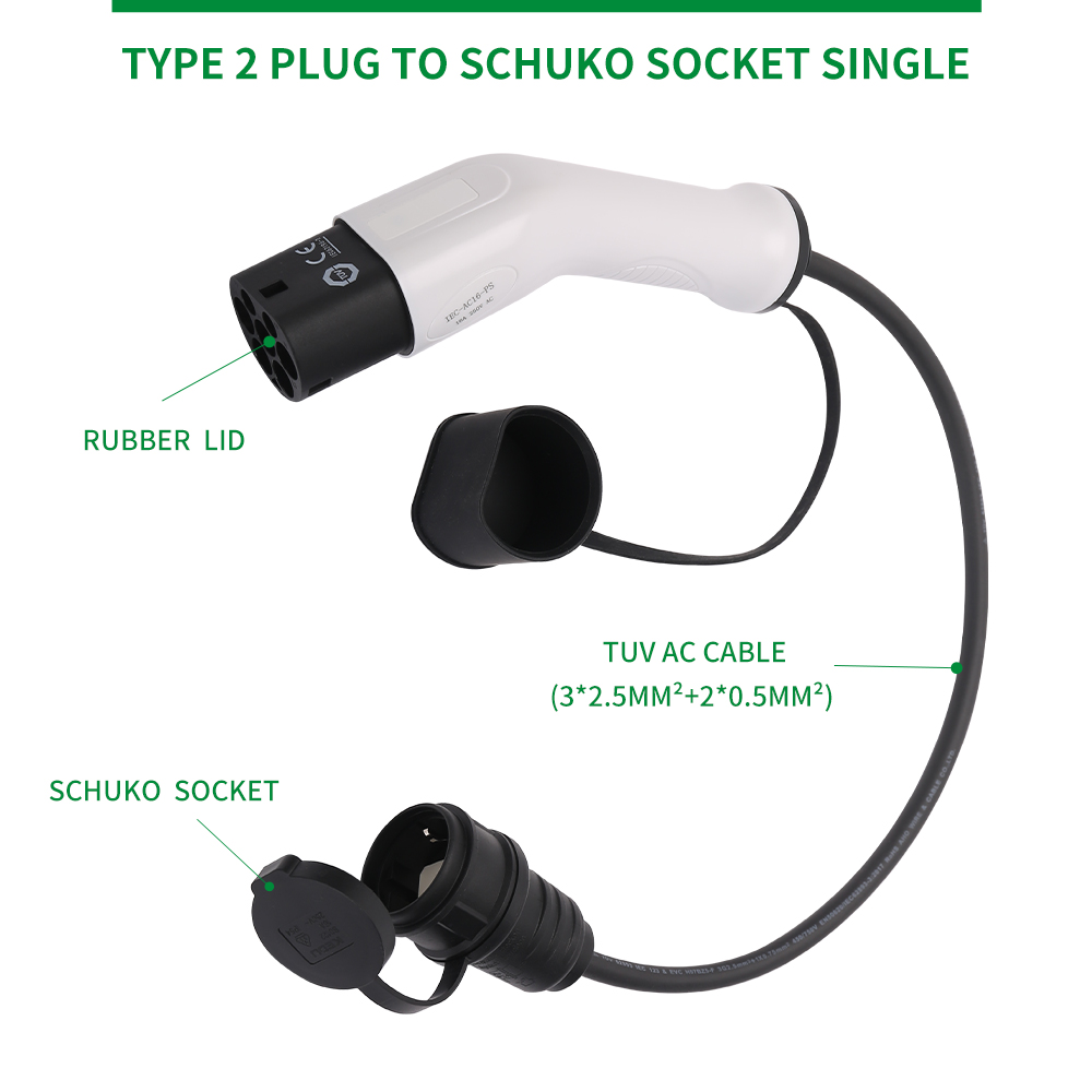 Type2 to schuko 16A Electrical Car Type 2 charging side plug to schuko new socket EV charging adapter 2025 Car Charging Stations