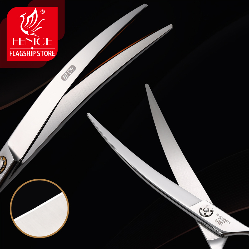 Fenice Japan 440C Professional Pet Grooming Shears Up&Down Dogs Curved Scissors 7.0 /7.5 inch
