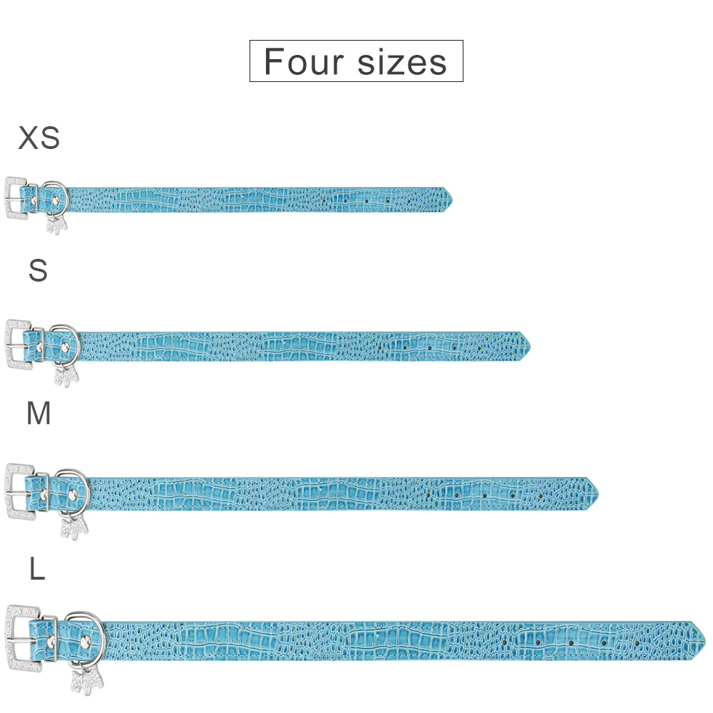 Small Durable Dog Collar PU Leather Padded Pet Collars with Puppy Pendant & Rhinestone Buckle for Small Medium Large Dogs & Cats