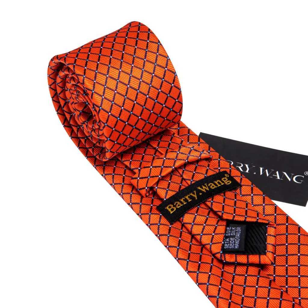 Barry.Wang Orange Silk Men Tie Hanky Cufflinks Set Jacquard Pink Purple Salmon Gold Necktie for Male Wedding Busin Party GiftX241109