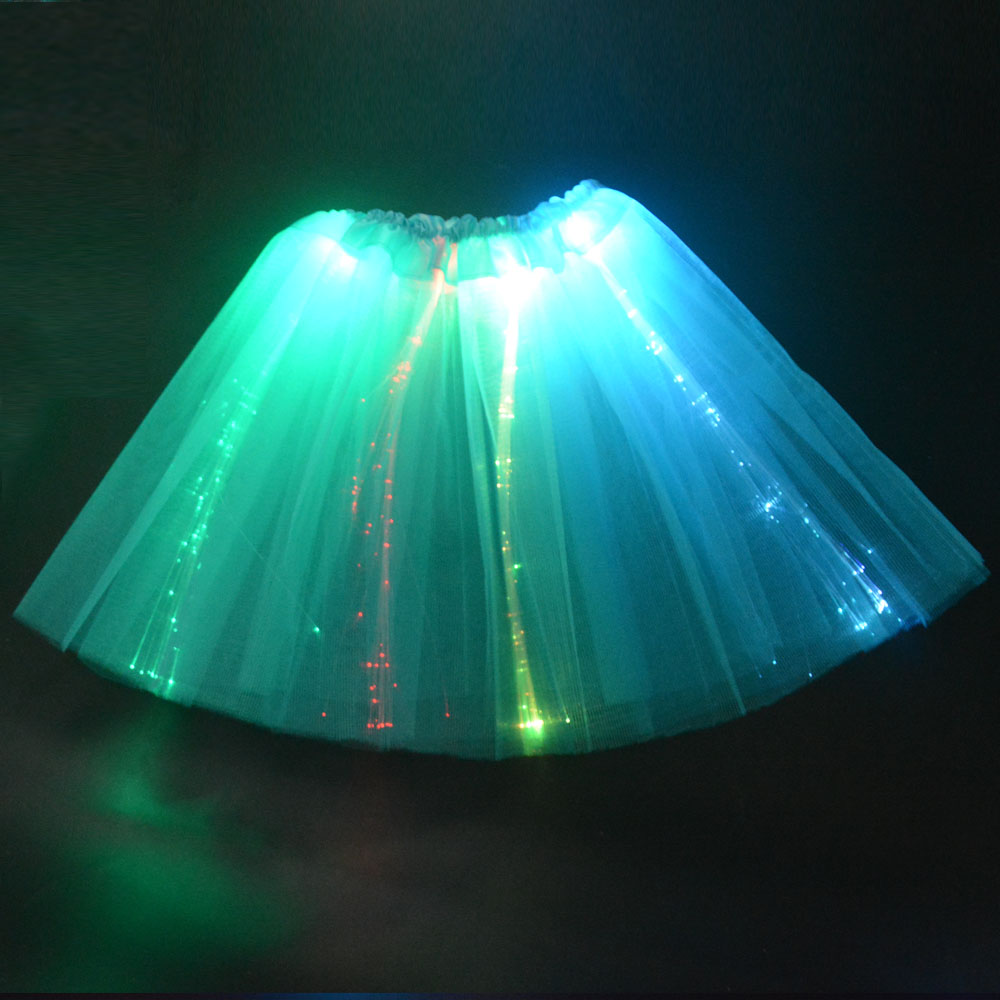 Women Girl LED Light Up Tulle Optical Fiber Tutu Skirt Luminous Fairy Costume Birthday Gift Glow Party Halloween