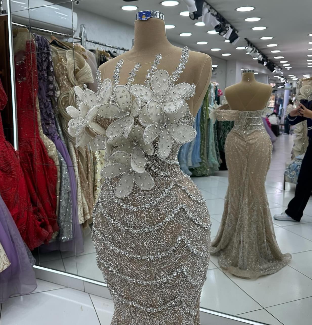 2024 Plus Size Champagne Illusion Mermaid Prom Dresses For Special Occasions Rhinestones Florals Evening Party Birthday Gowns Dress For Women Vestidos