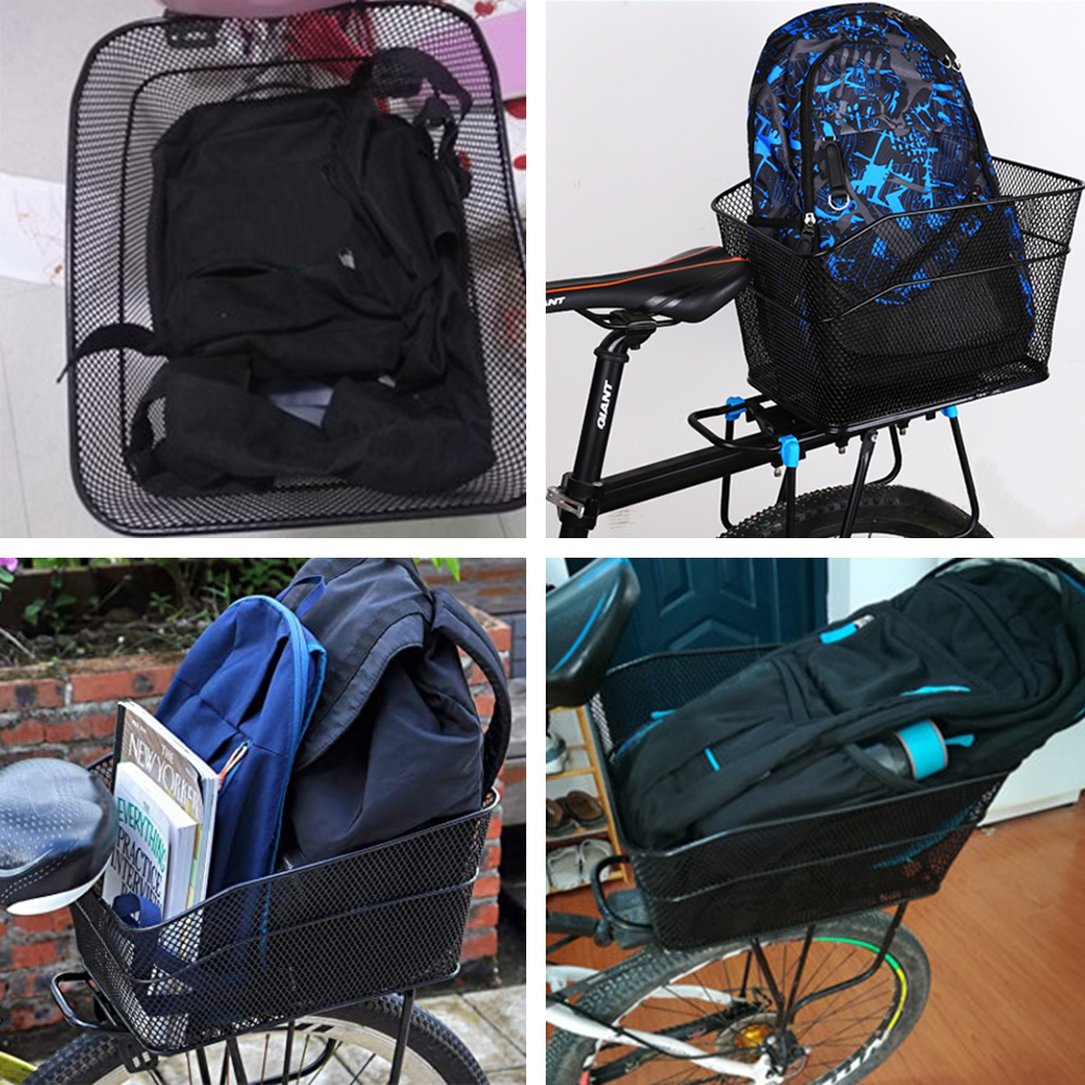 Rear Bike Basket Cycling Bag Large Capacity Metal Wire Bicycle Basket Waterproof Rainproof Cover