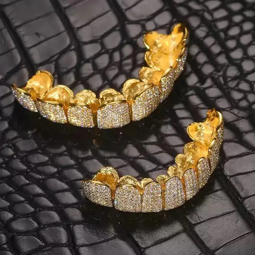 Custom 14k Solid Gold Grill Vvs Moissanite Dia Hip Hop Iced Out Teeth Grillz solid