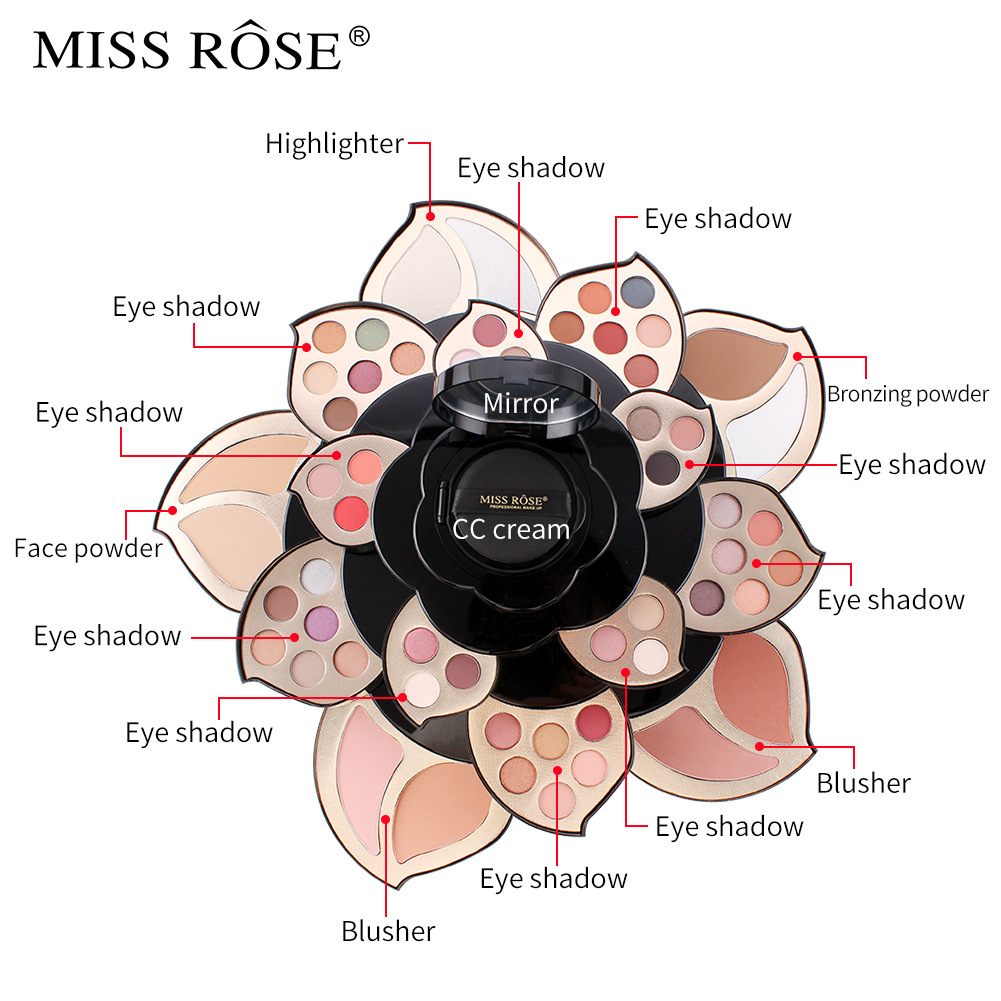 a Set Makeup ROSE MISS Professional Box Matte Glitter Eyeshadow Powder Blush Women Multi functional Palette Cosmetic Case Brush
