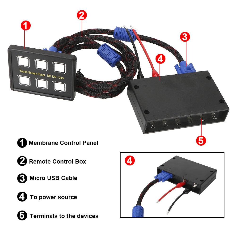 24V 12V Switch Panel 6 Buttons LED Touch Screen Car Light Toggle Relays System Caravan Accessories for Boat Marine Truck Trailer