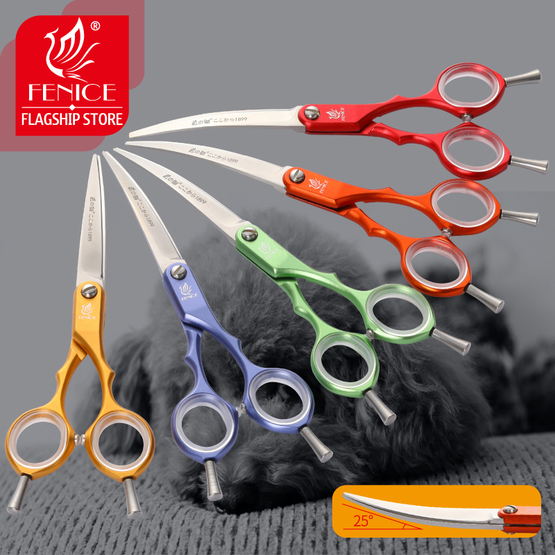 Fenice VG10 Stainless Steel 6 Inch Pet Dogs Gromming Scissors Curved Shears Sharp Animals Cat Hair Cutting Barber Cutting Tools
