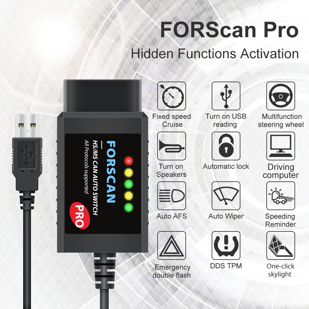 FORScan Pro ELM327 V1.5 For Ford Coding USB OBD2 Scanner Adapter Car Diagnostic Tool HS/ MS CAN Auto Switch F150 F250 F350 F450