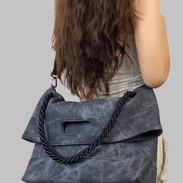 Relaxing imitation denim soft leather tote for women 2024 new A4 class commuting capacity crossbody large shoulder bag