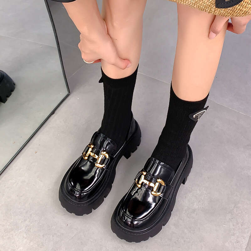 Xingguang Fang Lefu Women's New British Style Metal Buckle Single Thick Sole Genuine Lazy Two Wear Casual Small Leather Shoes