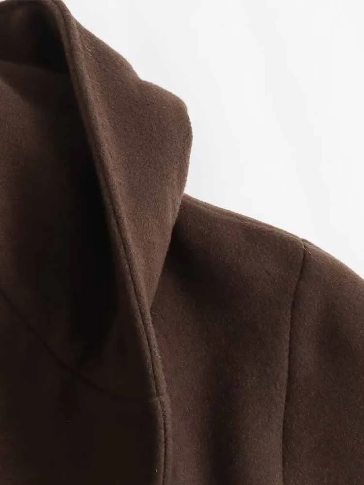 TRAF autumn and winter European and American casual belt hooded wool womens medium long jacket 241108