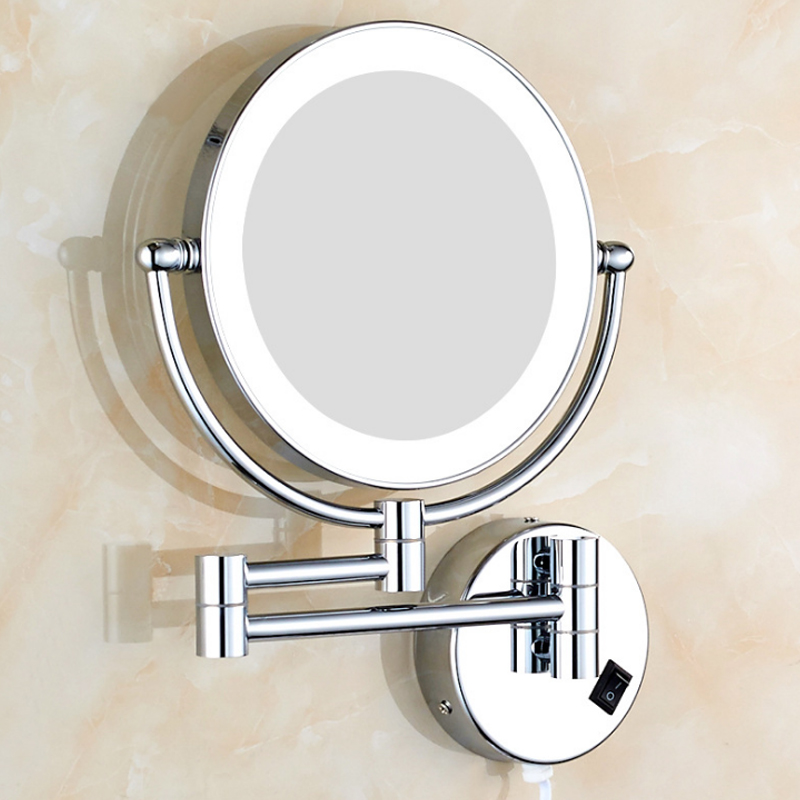 8 Inch LED Makeup Mirror With Plug 3X /1X Magnifying Folding Wall Illuminated Mirror Double Bathroom Mirrors