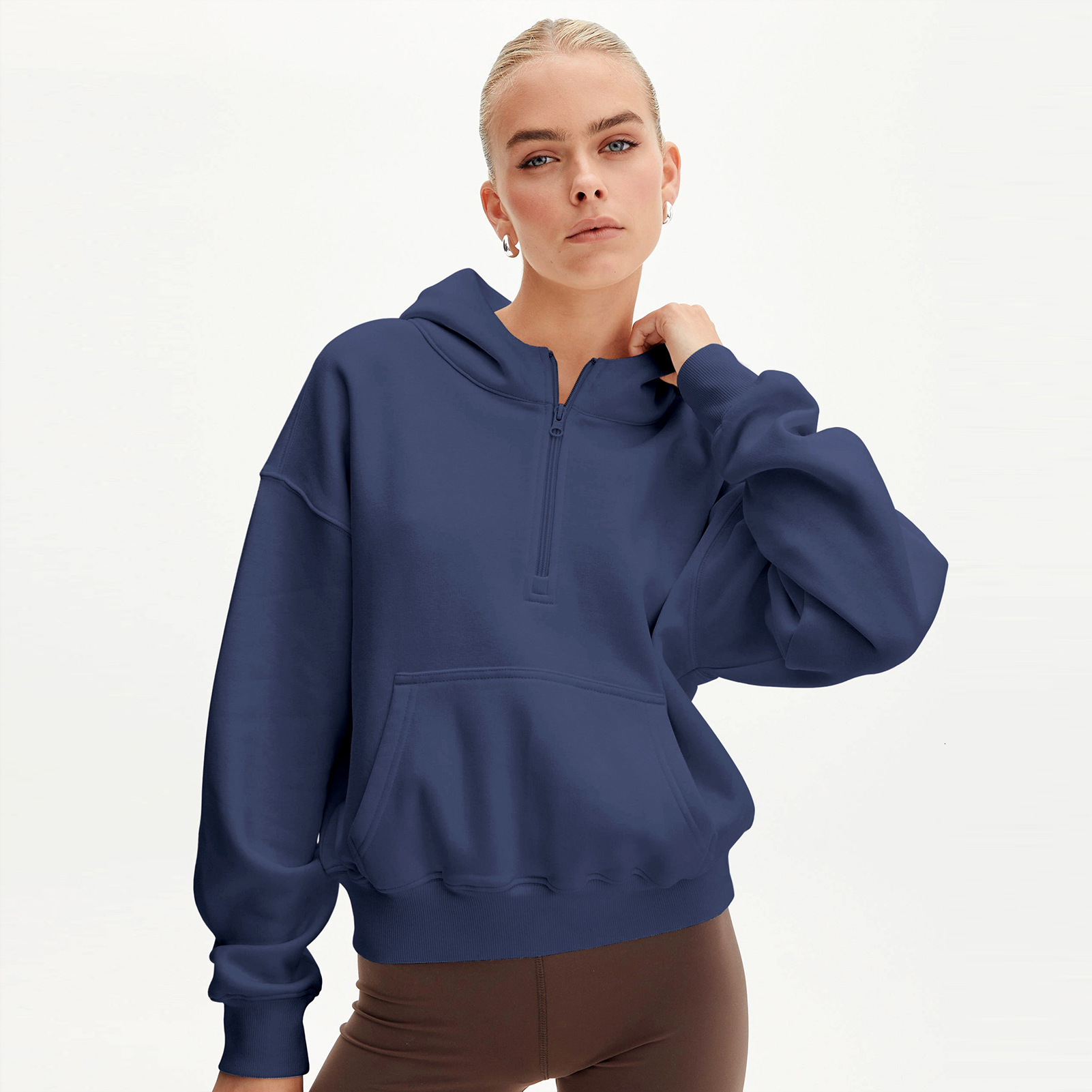 Designer Personalized Trendy Brand Half Zipper Fashionable Loose Hoodie Long Sleeve Top