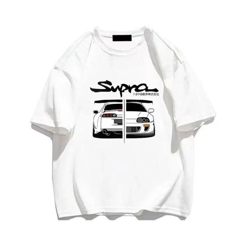 Japanese Anime Car Graphic T-shirt Summer Men Women Cotton Short Sleeve Fashion Harajuku Tee Oversized Y2k Clothes Streetwear 240409