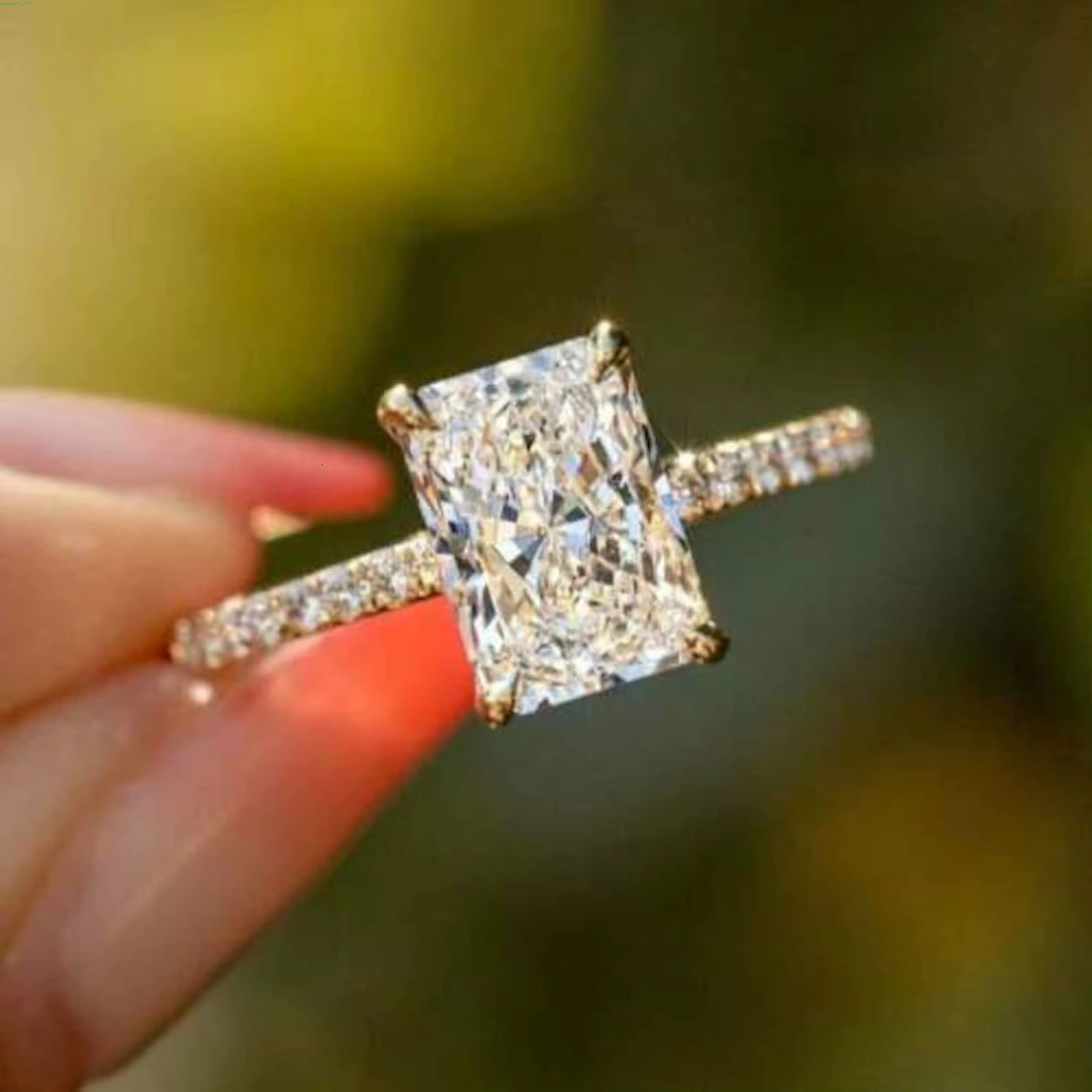 9.00X7.00 MM Radiant Cut Moissanite Hidden Halo Promise Engagement Ring Sterg Sier Minimalist Women's White 2 Pcs gorgeous