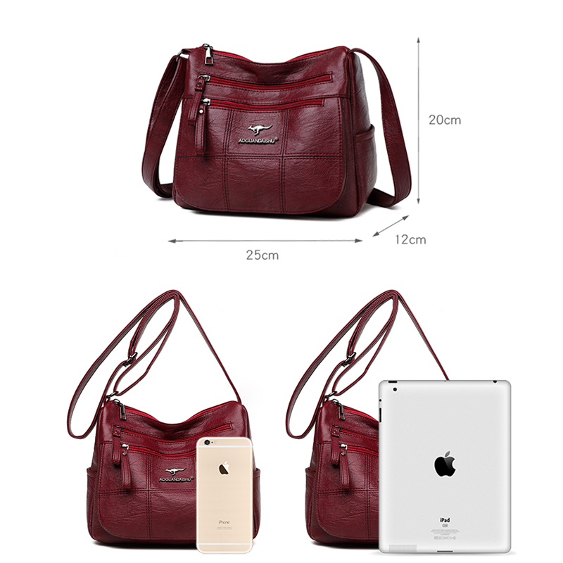 2023 Women's Soft Leather Shoulder Bags Multi-Layer Pockets Messenger Crossbody Bag Luxury Designer Female Handbags and Purses