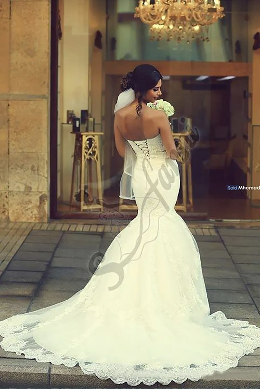 Vestido de noiva 2024 New Style Church Bridal Gown Lace Mermaid White Lace Appliques Strapless Wedding Dresses With Lace Up