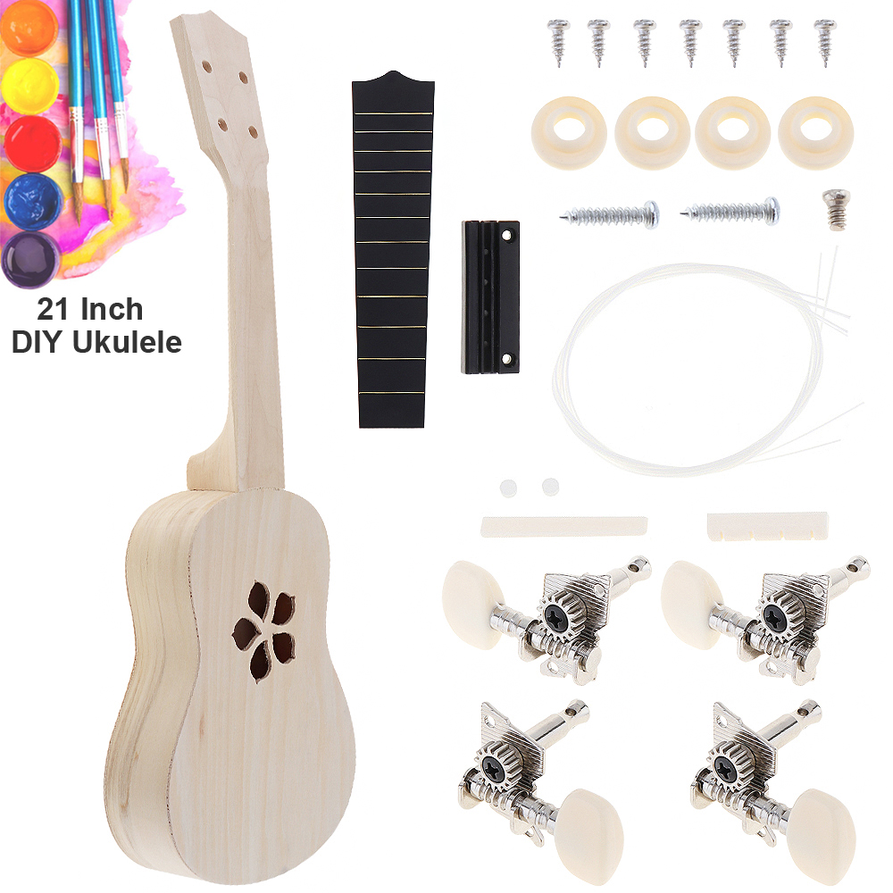 DIY Ukulele 21 Inch Kit Deer Sound Hole Basswood Soprano Hawaii Guitar Handwork Painting for Parents-child Campaign