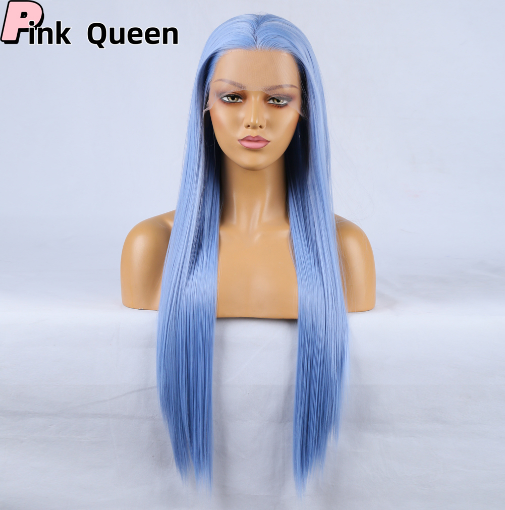 13*2.5 Lace Front Wig Fashion sales before wig blue long curly hair high temperature chemical fiber daily wear wig party black cosplay synthetic wig s