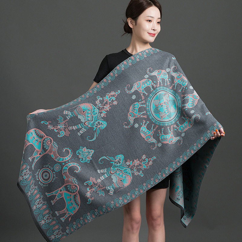 Autumn Winter New Flower Print Cashmere Pashmina Scarves Female Warm Long Blanket Thick Soft Shawls Travel All-match Wraps Scarf