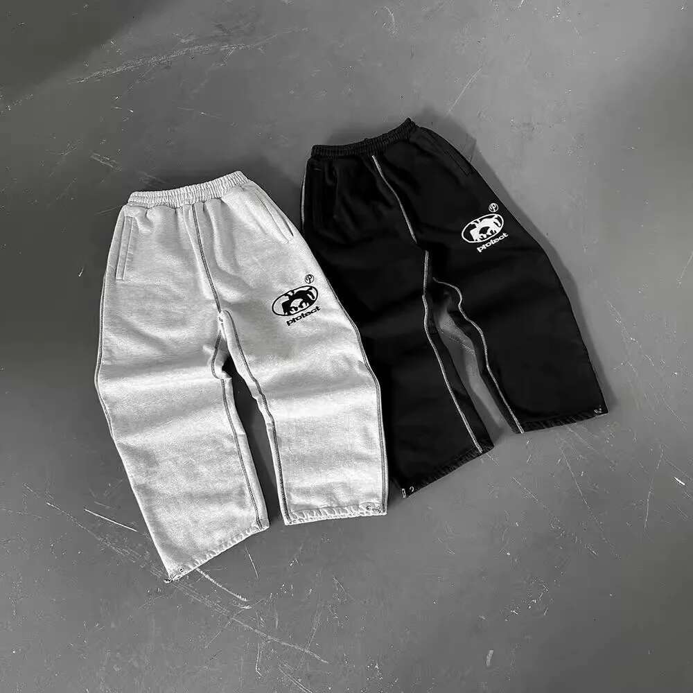 Y2k Retro Men's Hip-Hop Letter Printed Sweatpants Trendy Street Loose Wide-Leg Drawstring Straight Pants