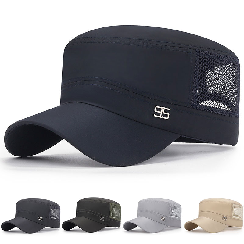 New Summer 95 Military Hats Breathable Mesh Flat Top Caps Men Women Unisex Outdoor Travel Adjustable Casual Cadet Army Cap