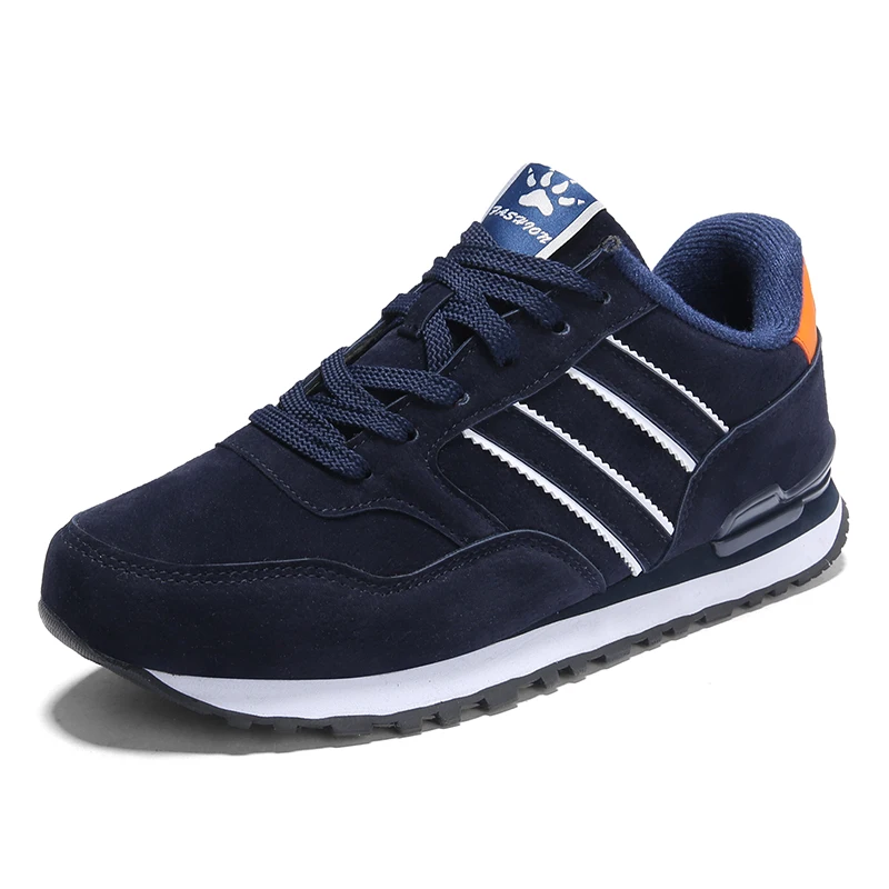 Autumn Men Sneakers Natural Pig Skin Material Male Trainers Outdoor Stylish Shoes Lace-Up Flats Non-Slip Rubber Sole Blue Grey 906