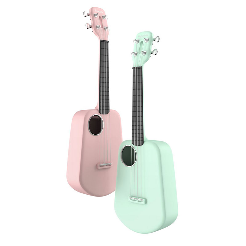 23 Inch Ukulele Populele 2 LED Smart Soprano Concert from Bluetooth USB Ukulele 4 Strings Acoustic Electric Guitar Pink Cyan